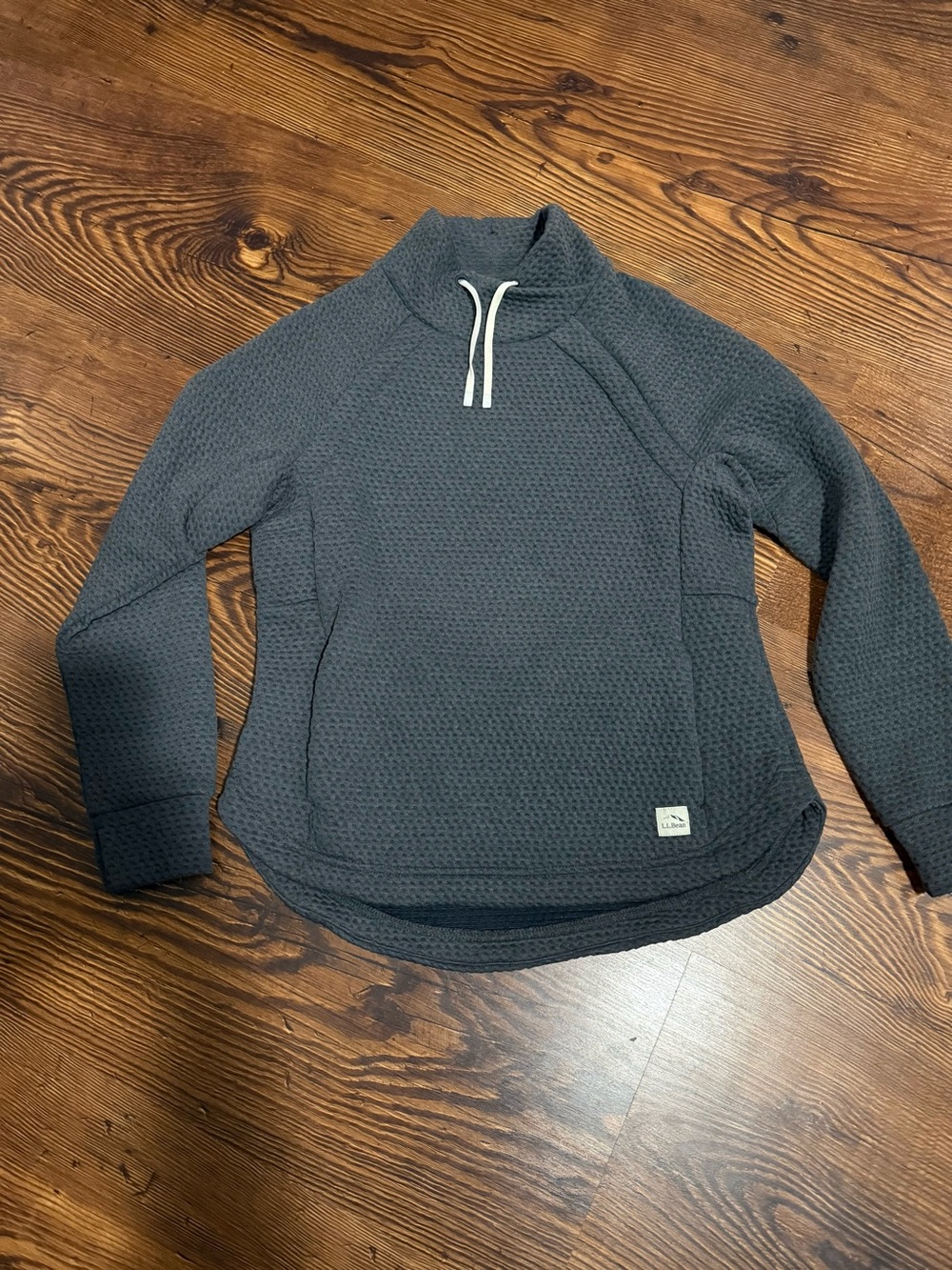 L.L. Bean Women's Charcoal Waffle-Knit Pullover with Drawcord
